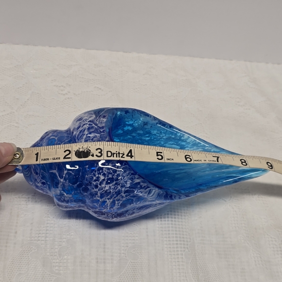 Murano Style Teal Blue CONCH SHELL Hand-blown Art Glass Trinket Candy Dish - Picture 7 of 13